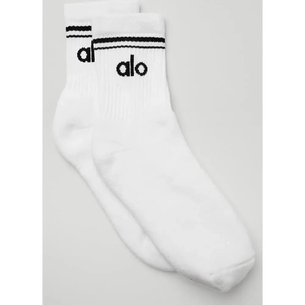 Alo Unisex Half Crew Throwback Socks Size Medium White and Black